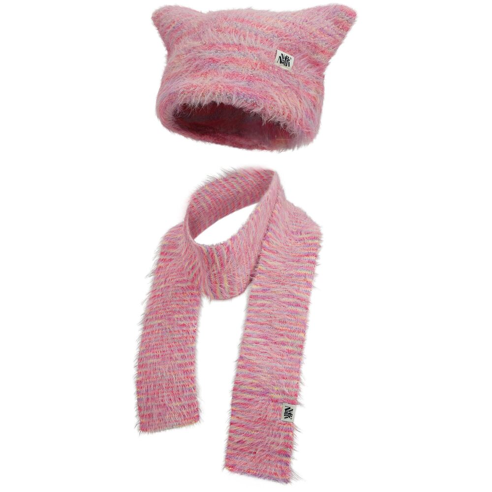 6328 Y2k Cat Beanie and Scarf Set Cute Vintage Beanie Winter Warm Hat